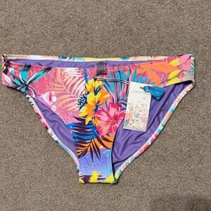 Johnny Was Vibrant Tropical Floral Bikini Bottoms - Purple, Pink, Yellow